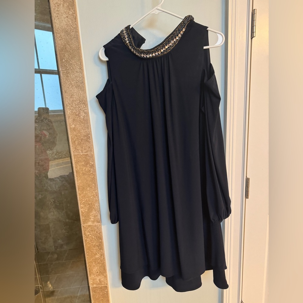 Navy cold shoulder dress